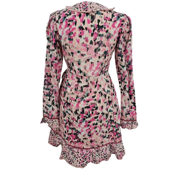 Rococo Sands Womans size M Mimi True Wrap Mini Dress Pink Watercolor Long Sleeve - Picture 3 of 8